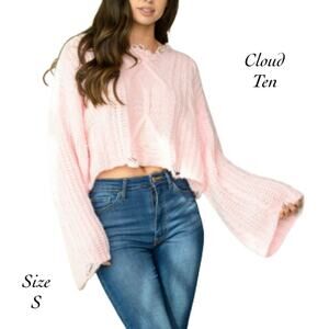 Cloud Ten Pink Oversized Distressed Long Bell Sleeves Knit Sweater NWT Size S